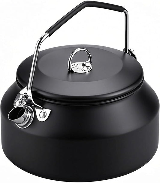 Camping Kettle Outdoor Campfire Camp Kettle, 1L Stainless Steel Camp Tea Coffee Pot, Portable Lightweight Teapot Fast Heating Boiling Water, Ideal for Hiking Picnic Travel, Black