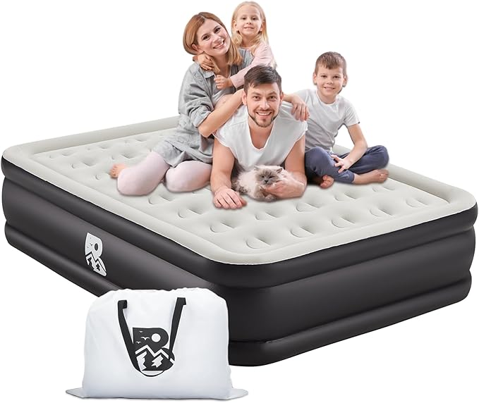 20" Queen Size Air Mattress with Built-in Pump - 2-Minute Setup, No Odd Smell, Supports 600 lbs - Perfect for Camping, Guests & Home Use - Includes Storage Bag