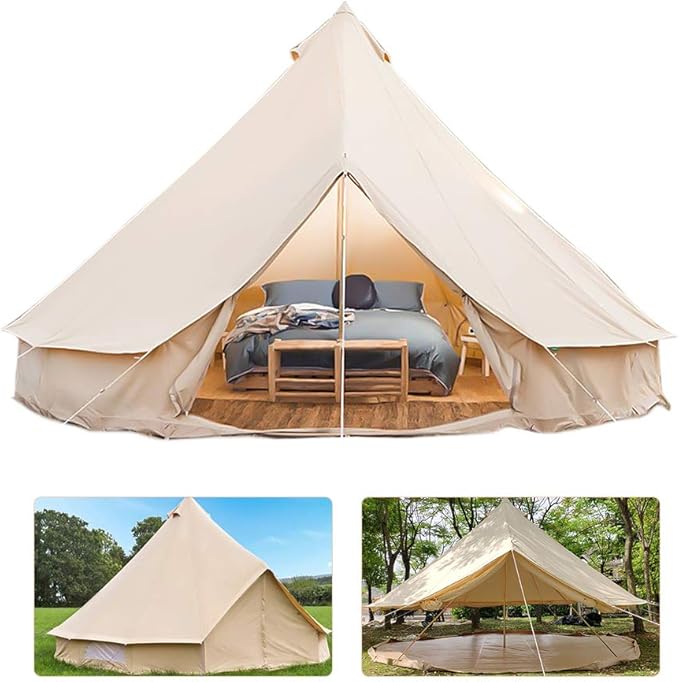 GeRRiT Pyramid Round Bell Tent Canvas Yurt Tent with Zipped Groundsheet, 4 Season Large Family Teepee Tents for Family Outdoor Camping, Diameter 3M/4M/5M/6M Cotton/Canvas
