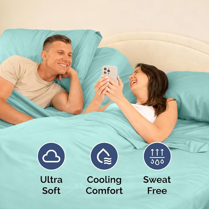 Flex Top Split Head King 4 Piece Sheet Set - Comfy Breathable & Cooling Bed Sheets Set - Hotel Luxury Bedding for Women, Men, Kids, Teens, Boys & Girls - Deep Pockets, Ultra-Soft - Oeko-Tex - Spa Blue