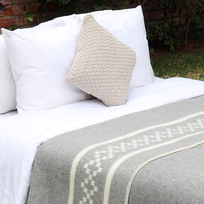 Inca Wall - Thick Alpaca Wool Blanket Heavyweight Camping Outdoors Indoors Soft Peru Twin Size New Ethnic Design (Soft Gray/Ivory, Twin Size)