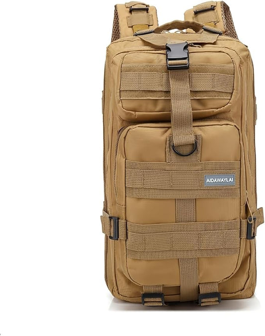 30L Comfortable Durable Military Tactical Backpack w/USA Flag Patch, MOLLE Hiking Camping Travel Bag,(khaki)