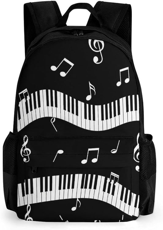 Supdreamc Polyester Daypack Backpack for Climbing Outdoors Running, Big Capacity Multipurpose Anti-Theft Bookbag, Music Note Black And White Piano Keys Travel Hiking Camping Rucksack