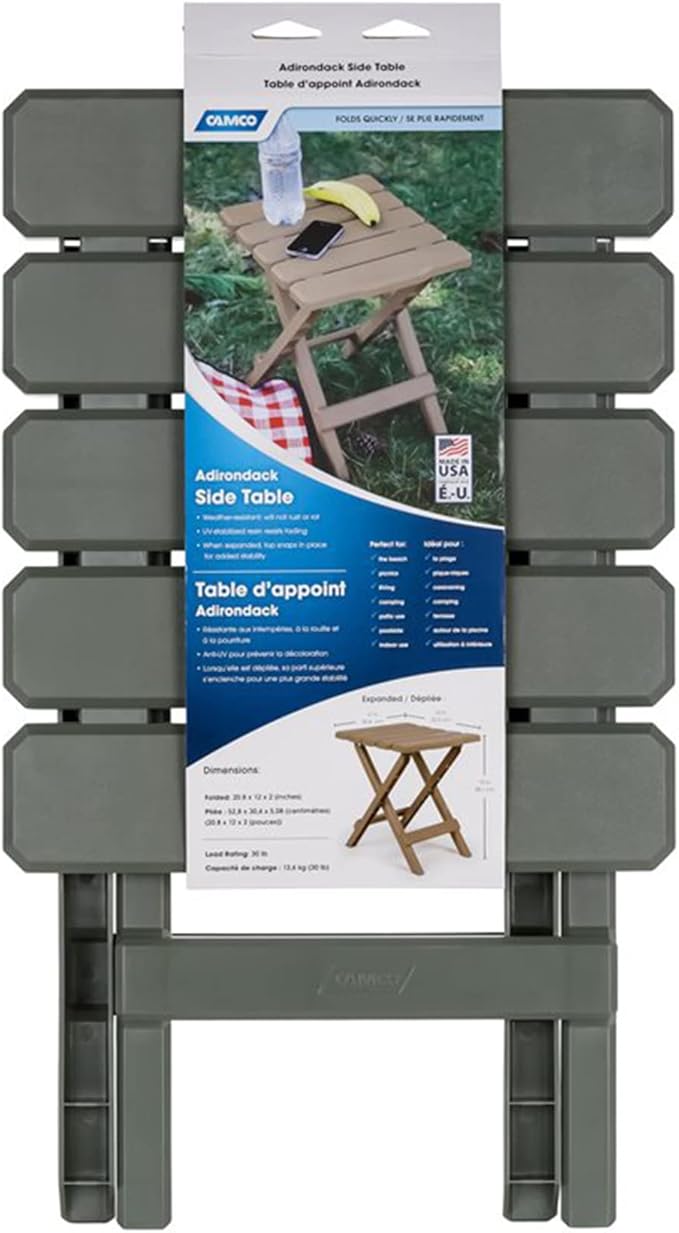 Camco 21042 Quick-Folding Adirondack Table, Plastic, Sage