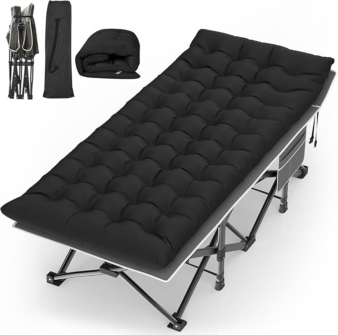 Suteck Camping Cot, 32In XXL Folding Camping Cot Heavy Duty Sleeping Bed for Adults 1200D Double Layer Oxford Cots for Camping W/Pilllow Mattress Carry Bag for Home Office Nap Beach Travel, 900LBS
