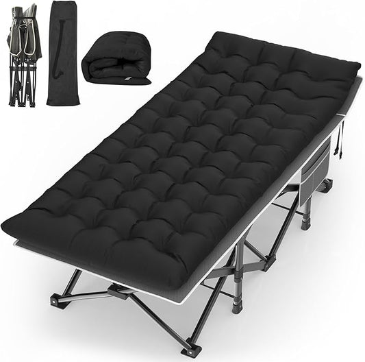 Suteck Camping Cot, 32In XXL Folding Camping Cot Heavy Duty Sleeping Bed for Adults 1200D Double Layer Oxford Cots for Camping W/Pilllow Mattress Carry Bag for Home Office Nap Beach Travel, 900LBS