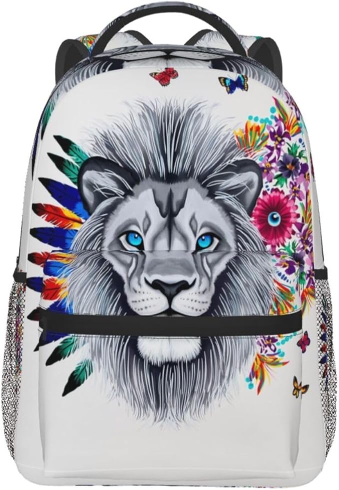 Casual Daypack Multipurpose Anti-Theft Large Capacity Carry On Bag, Lion Feather Flower Butterflies Art Casual Daypack Climbing Shoulder Bag With Padded Straps