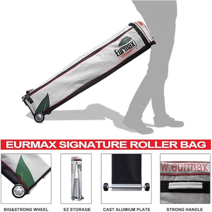 Eurmax USA 10'x15' Pop-up Canopy Tent Commercial Instant Canopies with 4 Removable Zipper End Side Walls and Roller Bag, Bonus 4 SandBags(Black)