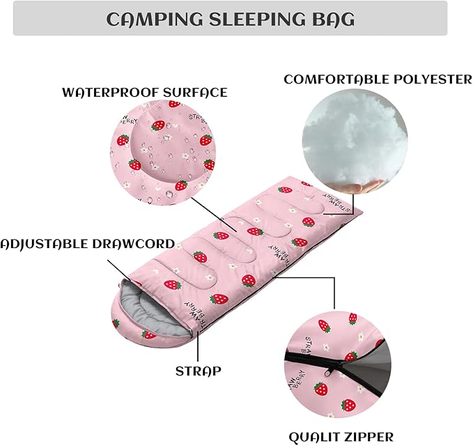 Sleeping Bags for Adults Youth Kids,3D Printing Camping Sleeping Bag for Girls Boys Lightweight Waterproof Cold/Warm Weather Sleeping Bag for 3 Seasons