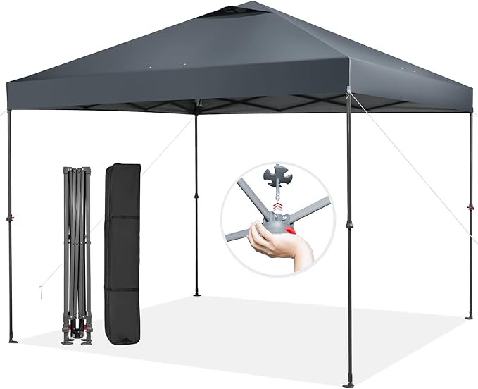 Tangkula 10x10 Ft Pop Up Canopy, Easy Set-up Instant Tent with Center Lock, Carry Bag, Rotatable Feet, 8 Stakes, 4 Ropes, Outdoor Canopy Tent for Beach, Camp, Patio, Market (Blue)