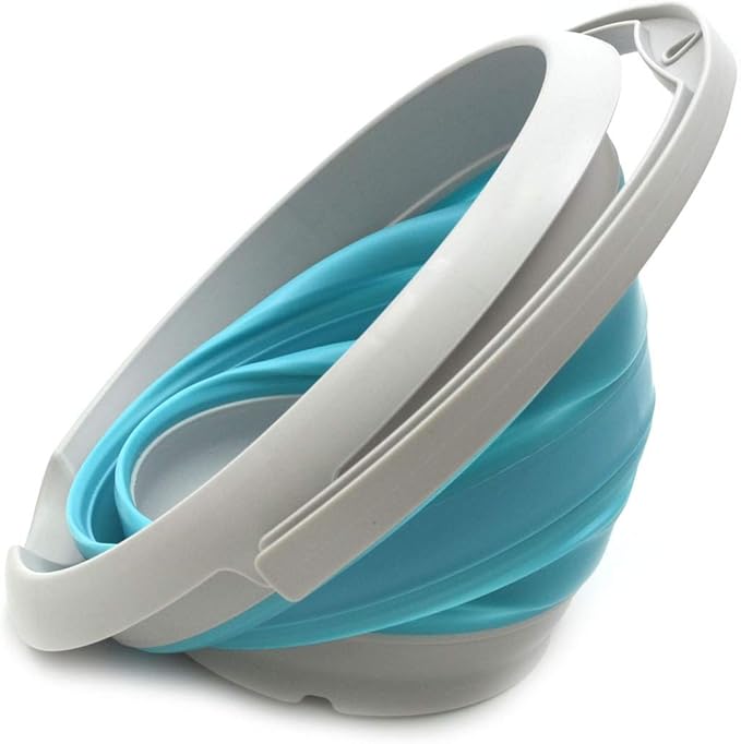 SAMMART 5L / 1.32 Gallon Collapsible Plastic Bucket - Foldable Round Tub - Portable Fishing Water Pail - Space Saving Outdoor Waterpot (5L Round, Grey/Bright Blue)