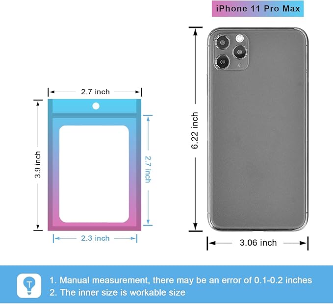 100 Pcs Resealable Mylar Bags, Gradient Color Food Storage Bags, Zip Bag Foil Bags Packaging Pouch for Food Storage, Sample, Small Business (Blue Pink, 2.7 X 3.9 Inch)