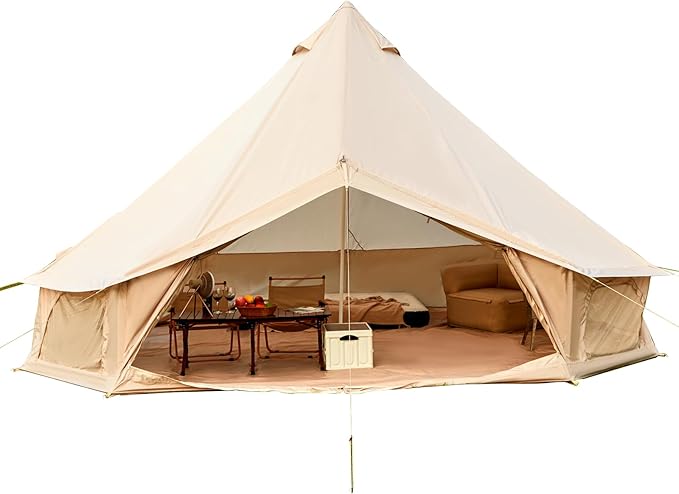 Bell Tent for Family Camping, 9.8/13.1/16.4 FT Yurt Tent with Stove Jack, 4 Season Oxford Tents for Outdoor Party, Hot Tent Shelter Fits 3-4 People
