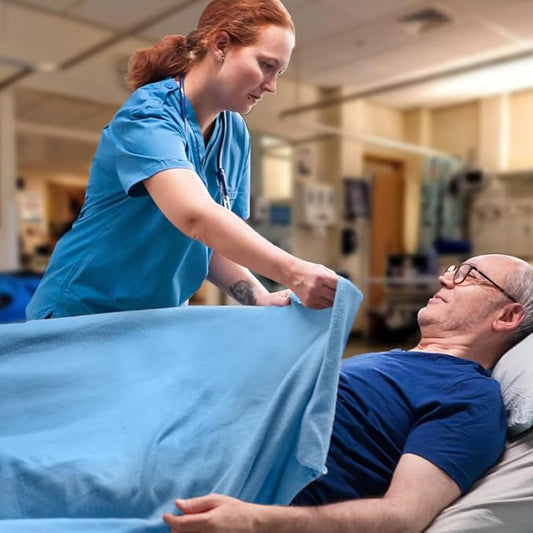 Avalon Bedding Hospital Blankets Twin Size 100% Cotton Thermal Blanket Hospital Style Blanket - Lightweight Hospital Blanket - Hospital Blankets - General Hospital Blanket Twin 70x90 Inches (Blue)