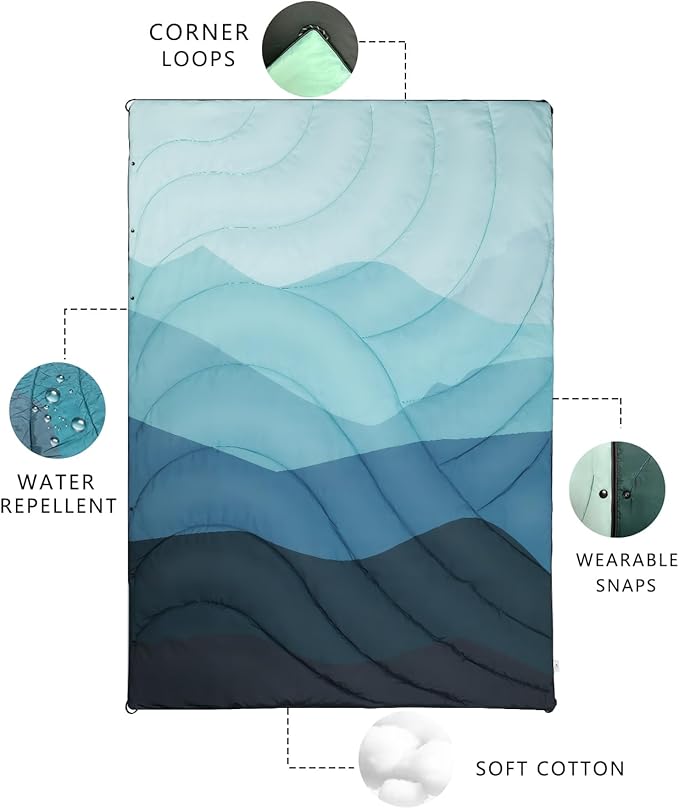 Outdoor Puffy Camping Blanket, Lightweight Down Alternative Puffy Waterproof Stadium Blanket with Portable Bag, Lightweight Camping Blanket for 2 People, Cold Weather, Sports, Travel, Car, 79*54 inch