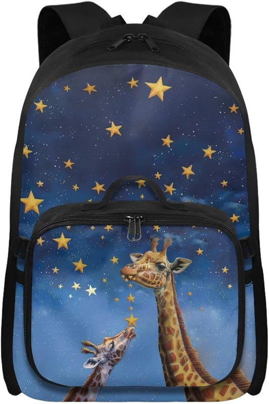 HUGS IDEA Star Giraffes Backpacks for Girls with Lunchbox Cute Book Bag for Toddler Gils Lightweight Kindergarten Preschool School Bag Kids Back Pack Students Bookbag for Camping Hiking