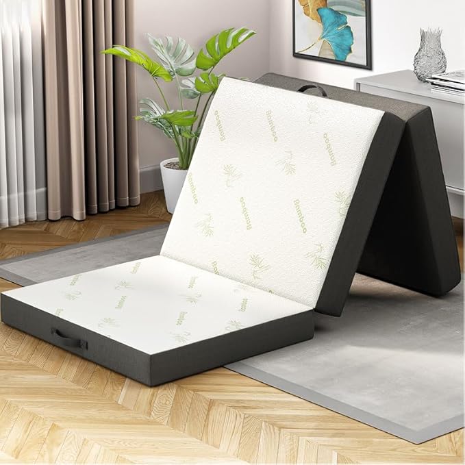 Cozzzi Folding Mattress - Twin Size Trifold Foam Mattress Topper with Removable Cover - Lightweight and Portable Sleeping Mat - Compact and Easy to Storage 75" x 31" x 4” (Grey)