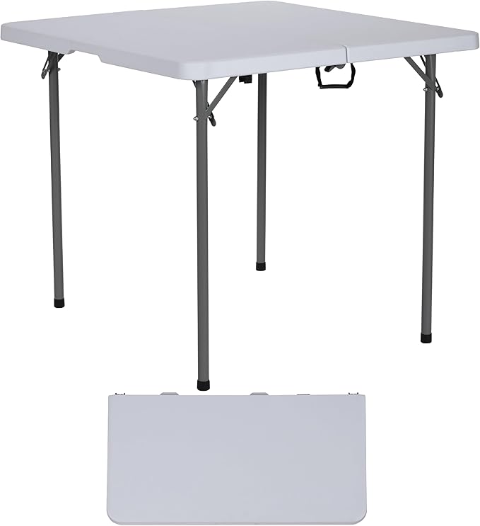 BTEXPERT 34" Bi-Folding Commercial Fold in Half Square Table Heavy Duty Portable Plastic Dining Card Table w Handle for Indoor Outdoor Kitchen Party Wedding Event White Set of 5