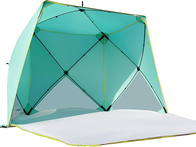 Old Bahama Bay Pop Up Beach Tent, Portable Shade Sun Shelter UPF50+ UV Protection for 4 Person Extendable Floor for Fishing Hiking Camping, Waterproof Windproof（Mint Green