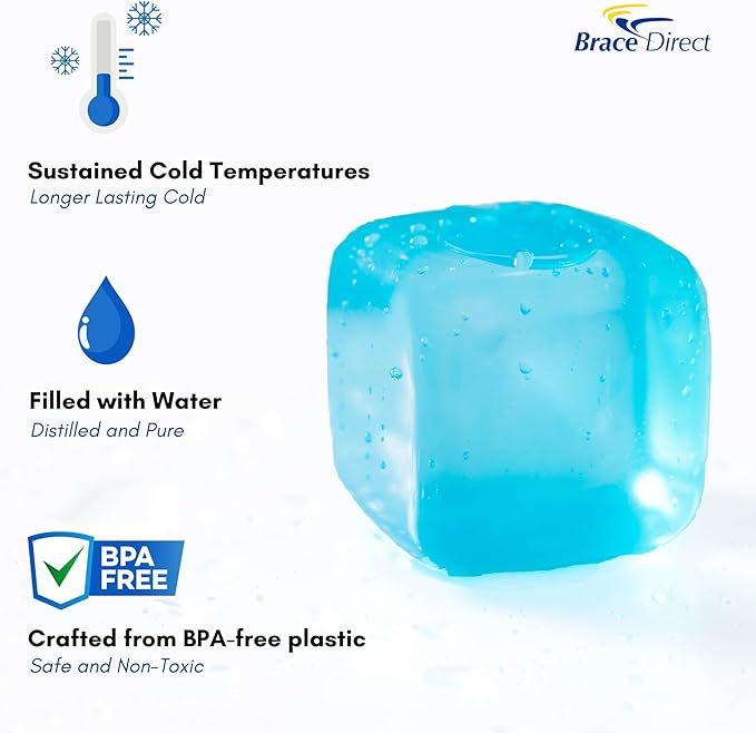 Extra Large Reusable Ice Cubes (6 Pack) for Cold Therapy Machine and Cryotherapy Treatment, Drink Dispenser, Cooler | Convenient Refreezable Freezer Blocks | BPA-Free and Non-Toxic by Brace Direct