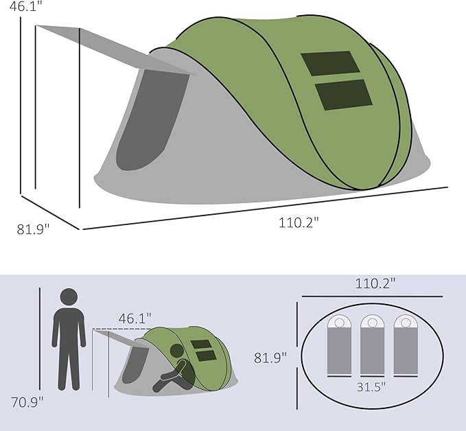 Outsunny Large Camping Tent with 10 Person Floorspace, Rain Cover & Breathable Mesh Roof, Cabin Tent 8 Person Size, Big Family Tent Camping Accessory