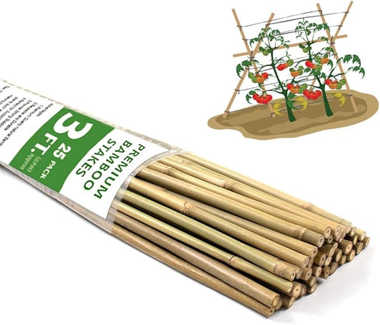Bamboo Stakes,3FT Natural Bamboo Garden Stakes,BOVITRO 25Pcs Plant Stakes,Bamboo Sticks for Tomato,Beans,Vegetable and Climbing Plants