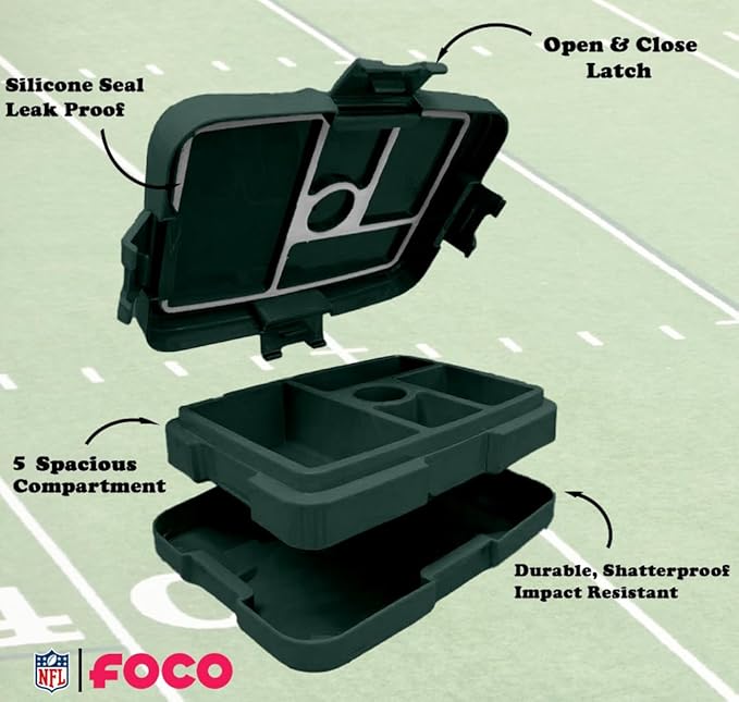 FOCO NFL Unisex-Adult Officially Licensed 2-Tone Big Logo Team Color Football Leak Proof 5 Compartment Bento Lunch Box - Green Bay Packers