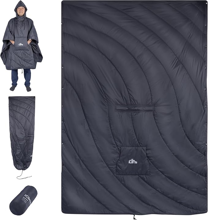 iClimb Hooded 3M Thinsulate Insulation Warm Camping Blanket Wearable Poncho Ultralight Compact