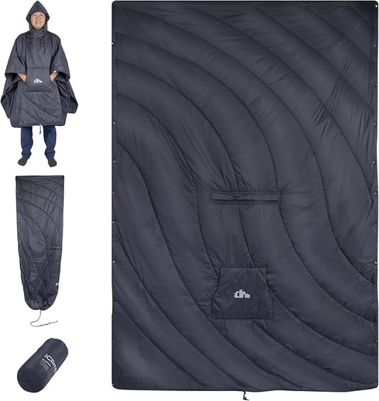 iClimb Hooded 3M Thinsulate Insulation Warm Camping Blanket Wearable Poncho Ultralight Compact