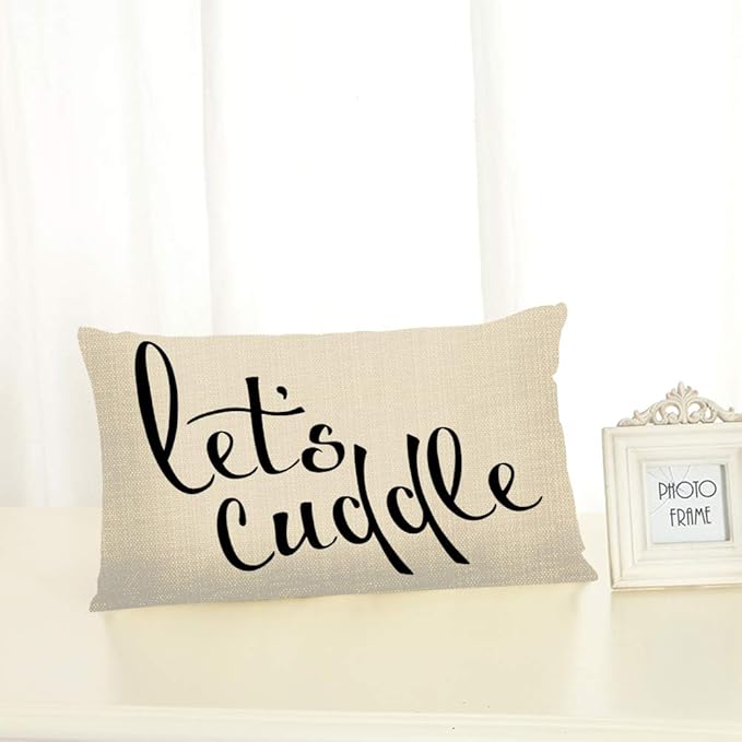 Throw Pillow Cover Lets Cuddle Contemporary Typography Decorative Pillow Case Home Decor 20x12 Inches Pillowcase