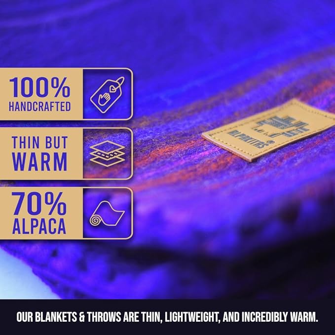 ALPAKITAS Alpaca Wool Blanket Throw | Large, Beautiful, Warm, Stripes | 64 x 45 inches | Ultra-Soft, Hypoallergenic and Breathable | Non-Itchy or Scratchy (Blue and Purple)