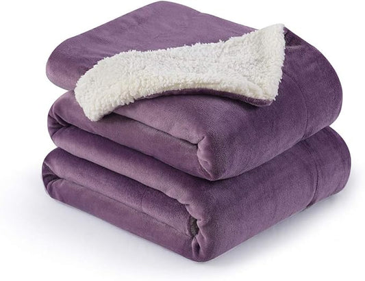 NANPIPER Flannel Blanket Reversible Sherpa Throw Blanket Super Soft Fuzzy Plush Microfiber (50"x60" Cassis Purple)