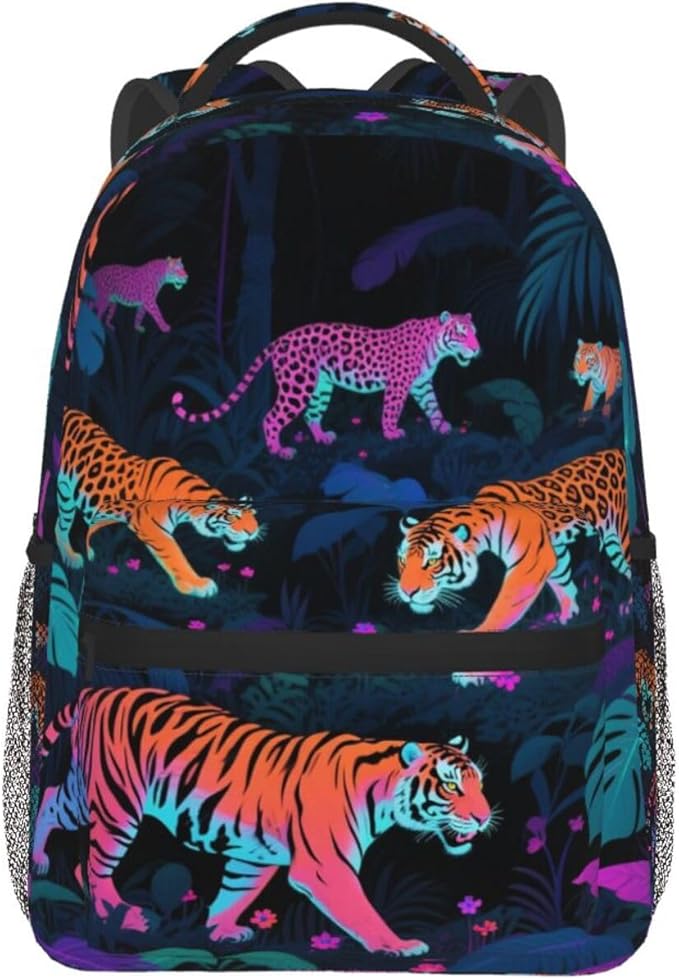 Polyester Daypack Bookbag for Gym Business Bicycle, Large Capacity Multipurpose Anti-Theft Carry On Bag, Tige Rainforest Art Travel Hiking Daypack