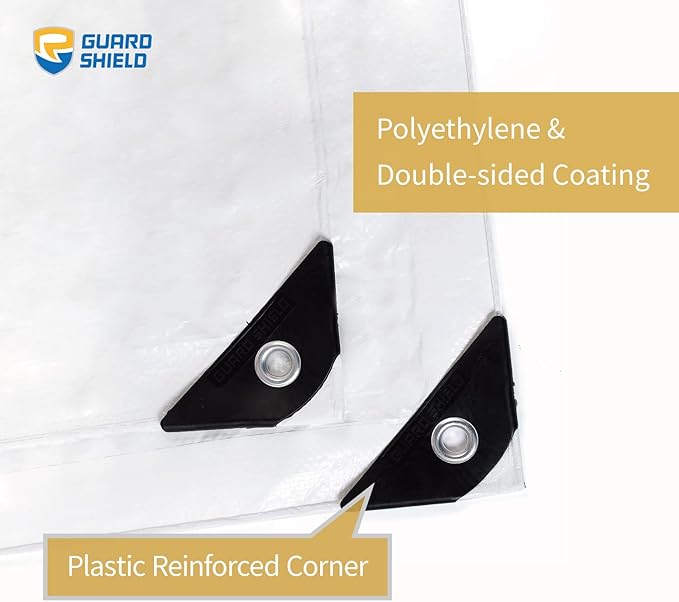 GUARD SHIELD White Tarp 8x8 Feet Medium Duty All Purpose Poly Tarps Cover 7mil (2-Pack)