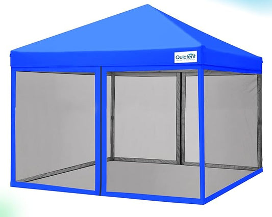 Quictent 10'x10' Easy Pop up Canopy Tent with Netting Screened, Outdoor Instant Portable Gazebo Screen House Room Tent -Fully Sealed, Waterproof & Roller Bag Included (Royal Blue)