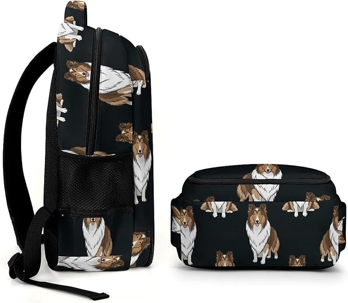 Laptop Backpack Rough Collie Dogs, Sturdy Water Resistant College Bookbag with Water Bottle Pockets for Business Travel Commute