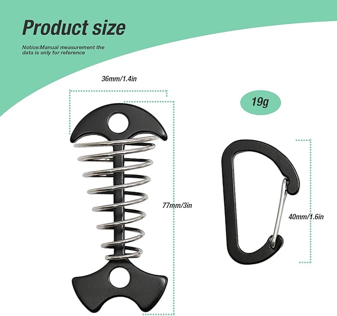 10 Pack Deck Anchors Pegs with Carabiners, Aluminum Rope Tent Tie Down Stakes Clips with Carabiners Outdoor Camping Accessoriness, Black