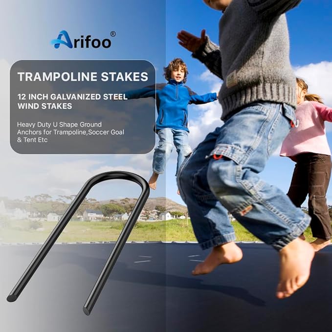 Heavy Duty Trampoline Stakes Anchors High Wind U Type Sharped Ends Safety Ground Anchors Galvanized Steel 11.8 inch for Soccer Goals,Tents and Garden Decorations