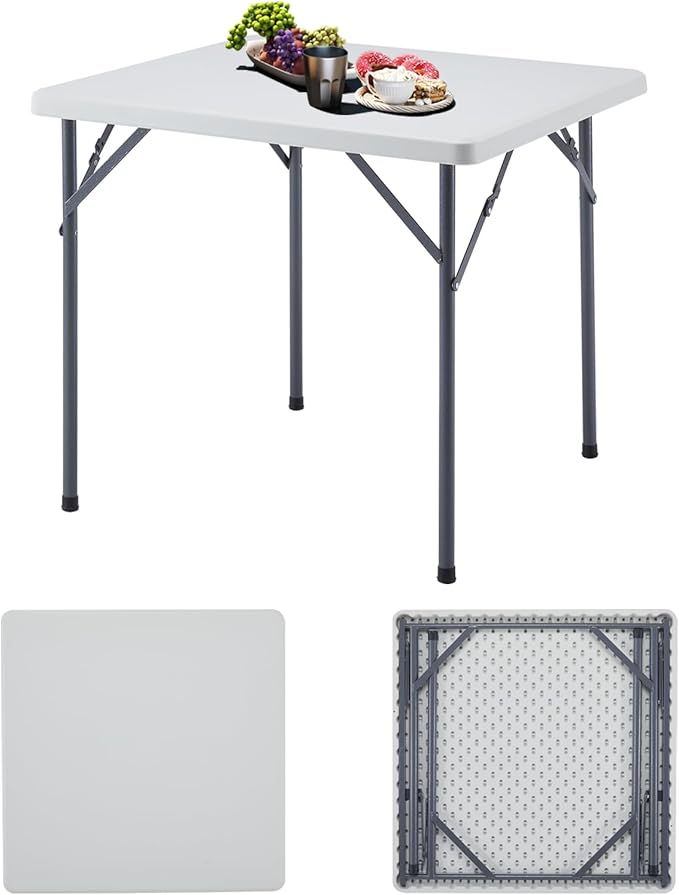 BOOSDEN 32 Inch Square Folding Table, Lightweight Folding Card Table, Indoor Outdoor Portable Utility Foldable Tables, Collapsible Legs Plastic Table for Puzzles Game Crafting Camping Picnic Party