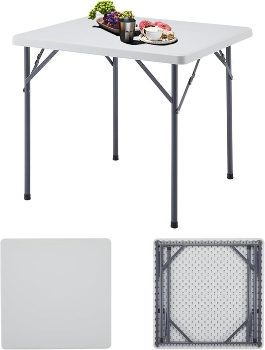 BOOSDEN 32 Inch Square Folding Table, Lightweight Folding Card Table, Indoor Outdoor Portable Utility Foldable Tables, Collapsible Legs Plastic Table for Puzzles Game Crafting Camping Picnic Party