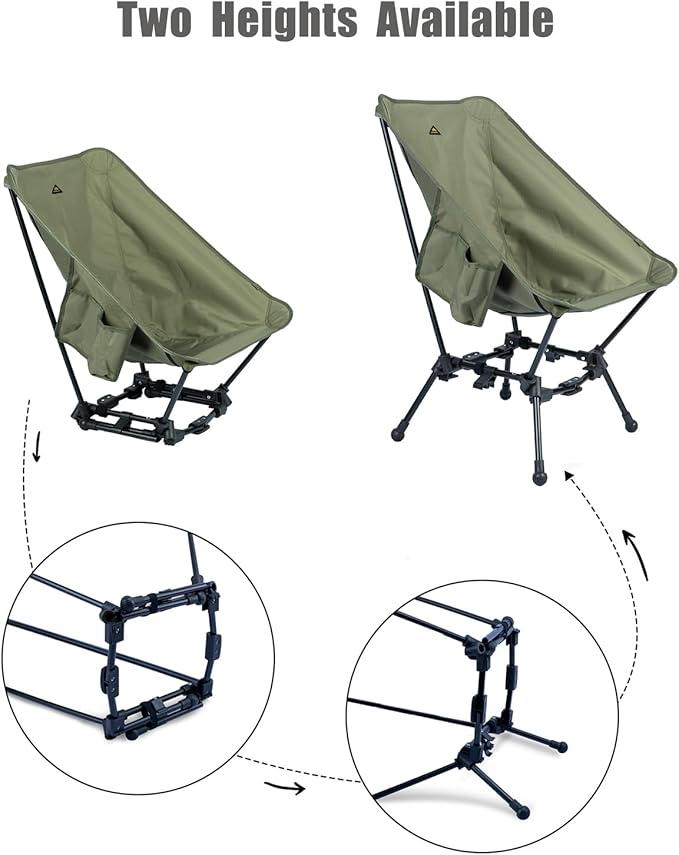iClimb Two-Heights Light Compact Comfortable Camping Folding Beach Chair with Anti-Sinking Large Feet and Carry Bag