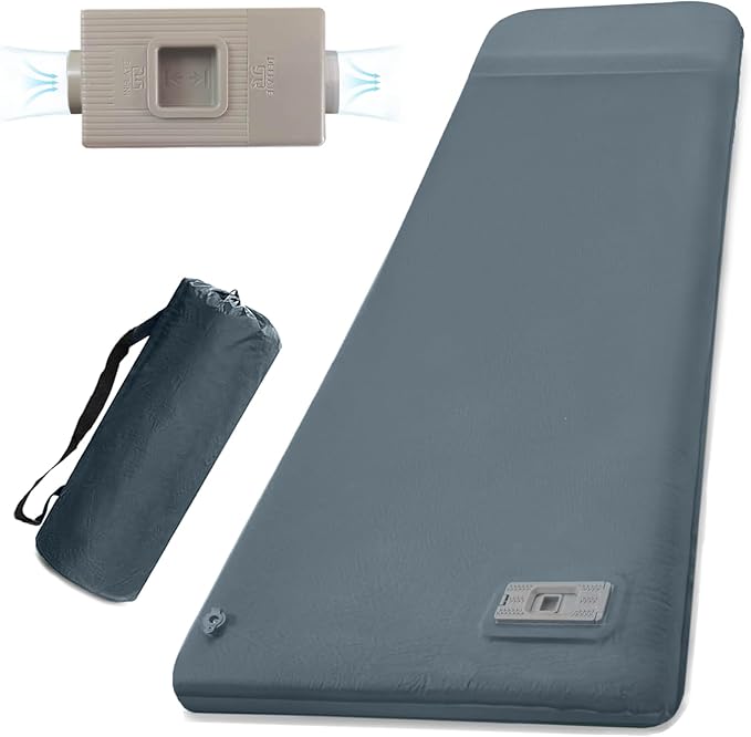 Sleeping Pad With Electric Pump: Self Inflating Sleeping Pad with 3.14" Ultra-thick Memory Foam & Built-in Pillow All Season Camping Mattress for Tent Travel Car - Self Inflating Air Mattress Grey