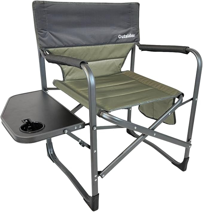 OUTSIDER Portable Directors Camping Chair, Lightweight Folding Aluminum Outdoor Chair with Side Table and Storage Pouch for Camping, Lawn, Sports and Fishing, Heavy Duty Supports 350lbs