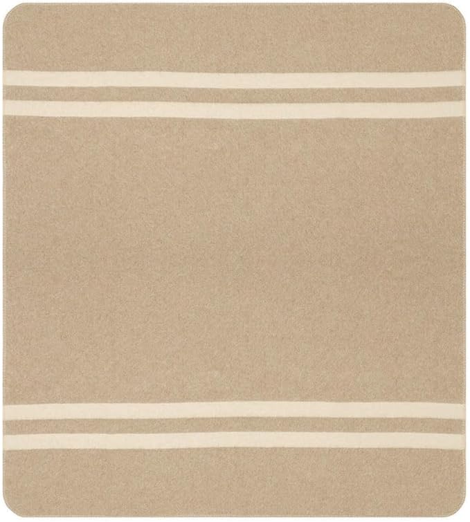 Thick Alpaca Wool Blanket Queen Size Heavyweight for Camping Outdoors or Using Indoors | Soft Peruvian Alpaca Wool Blankets (Beige - Ivory Stripes 2, Queen)