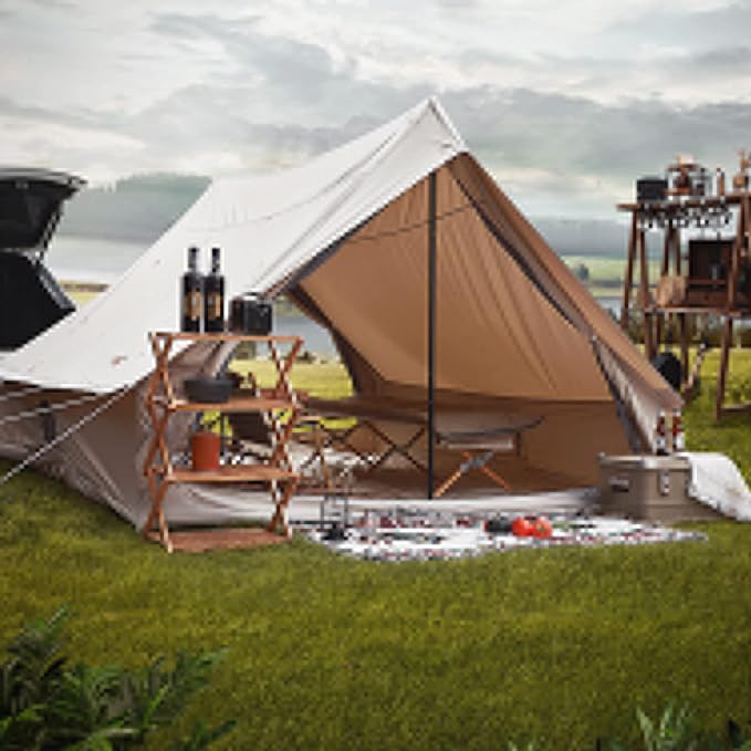 GeRRiT Canvas Wall Tent-w/Stove Jack 4-Season Yurt Tents for Camping Waterproof foFamily Camping Outdoor Hunting Beautiful Scenery