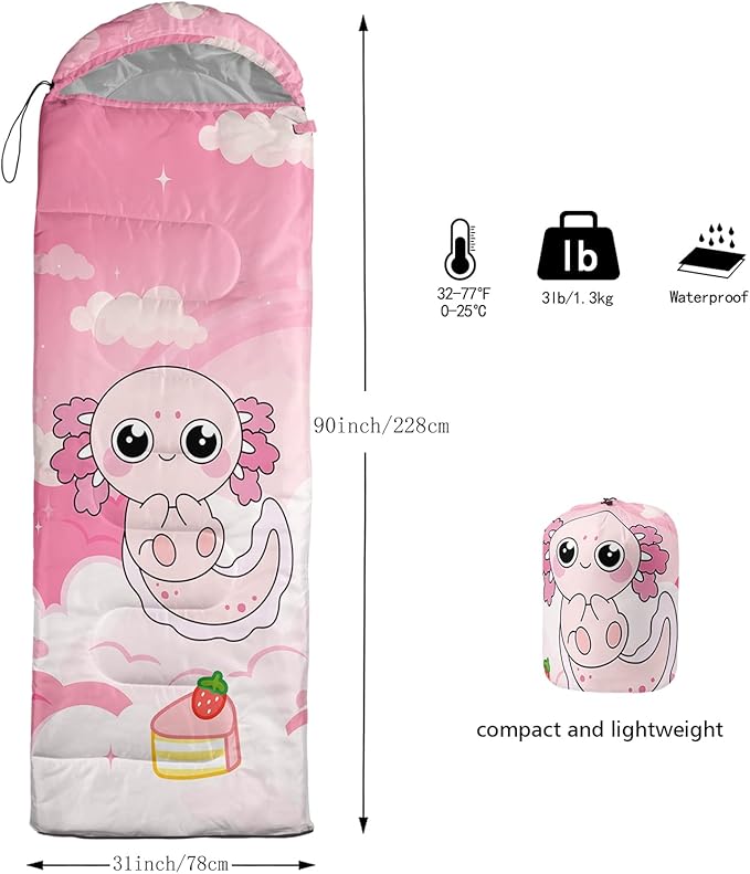 AILONEN Kawaii Puppy Sleeping Bag for Kids Boys Girls,Warm and Cool Weather,Lightweight,Waterproof Backpacking,Cartoon Cute Dog & Duck Animal Themed Blue Sleeping Bag for Camping