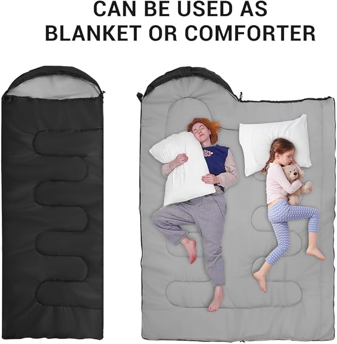 Sleeping Bags for Adults Backpacking Lightweight Waterproof- Cold Weather Sleeping Bag for Girls Boys Mens for Warm Camping Hiking Outdoor Travel Hunting with Compression Bags（Black