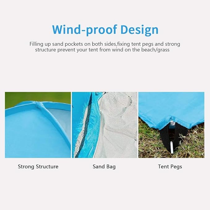 Pop Up Beach Tent – for 3-4 Person UPF 50+ UV Sun Protection Beach Shade Pop Up Sun Shelter with Carry Bag and Tent Stakes for Beach, Park, Camping (X-Large)