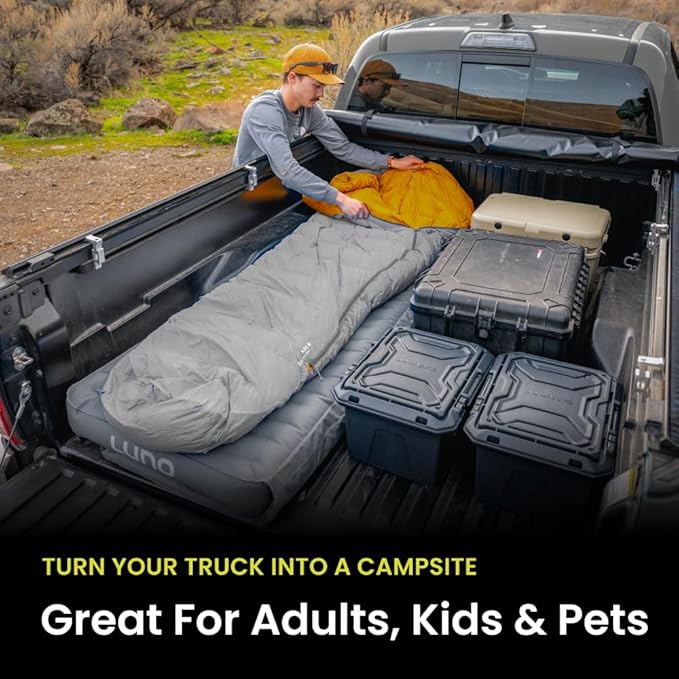 Luno AIR 6ft Truck Bed Mattress Car Camping - Tailored 2nd & 3rd Gen Tacoma Support | Sleeps 2 People up to 6ft Tall