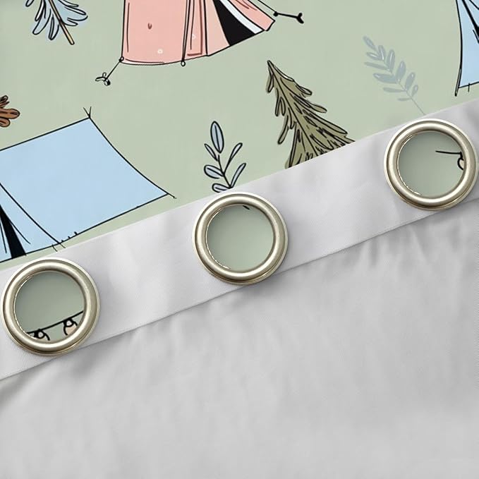 Feelyou Cute Green Camping Camper Blackout Curtains Campfire Tent Darkening Drapes for Bedroom Living Room Decor Happy Camping Thermal Insulated Shades Window Treatments, 2 Panels 52 x 84 Inch